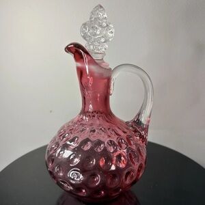 UV Reactive Fenton Dot Optic Ruby Overlay Cranberry Cruet with Stopper
